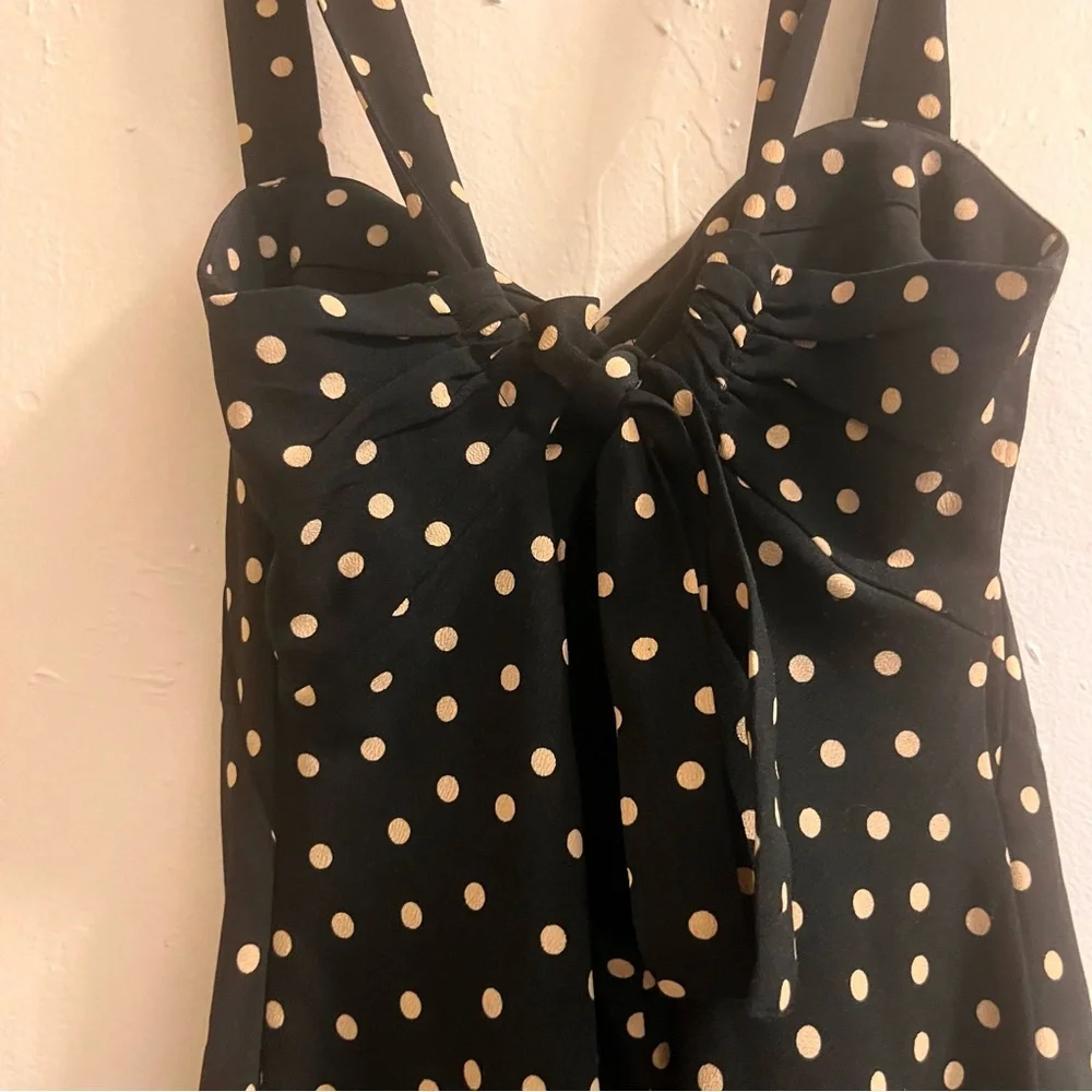abercrombie & fitch black & white polka dot sleeveless backless midi dress